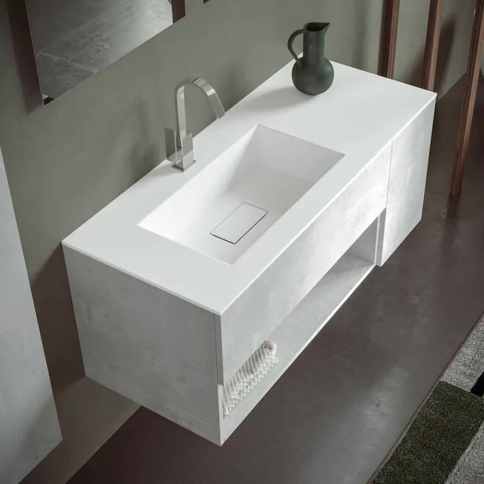 Abgehängter Badezimmerschrank mit integriertem Waschbecken, modernes Design, 4 Oberflächen - Pistillo