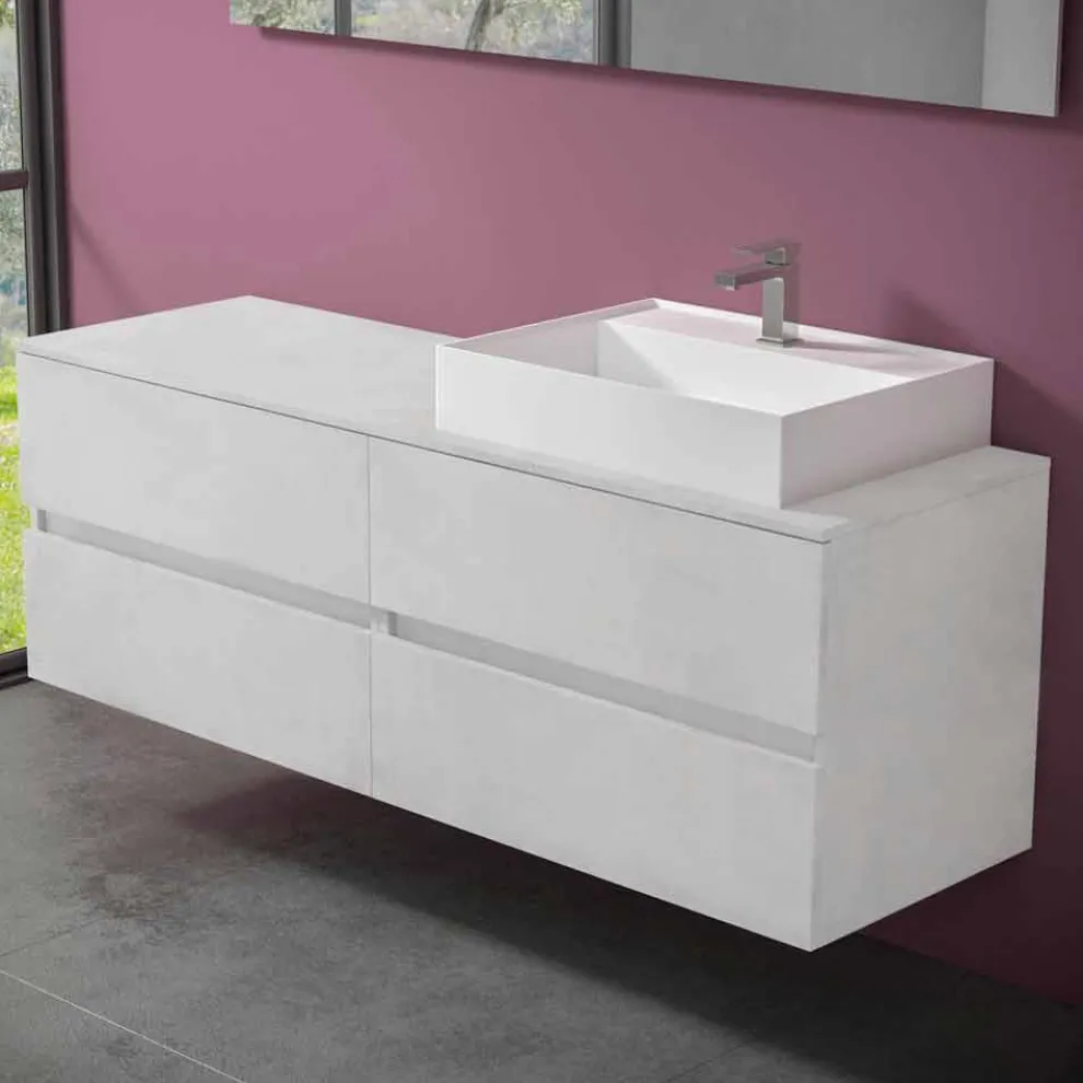 Abgehängter Badezimmerschrank mit Design Resin Countertop Washbasin - Alchimeo