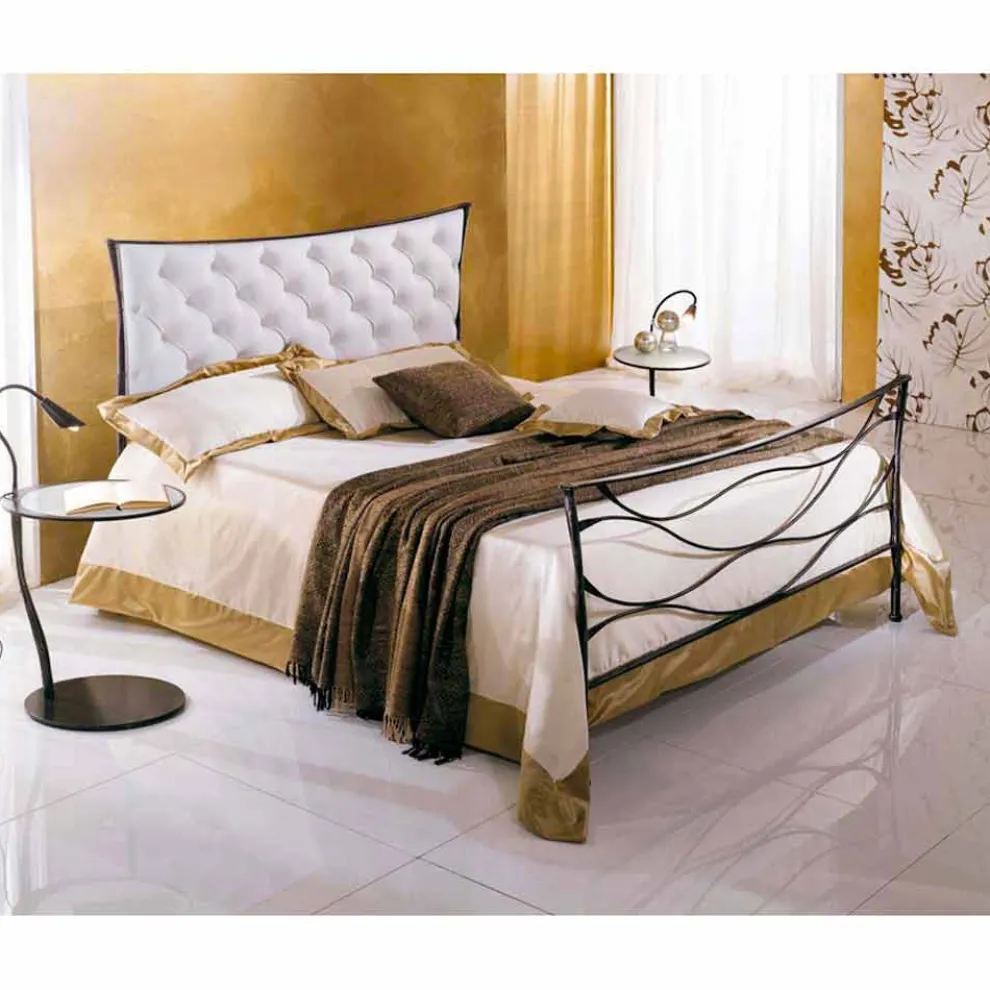 Battuto Idra Capitonnè Jugend Queen Size Bett aus Schmiedeeisen in Design