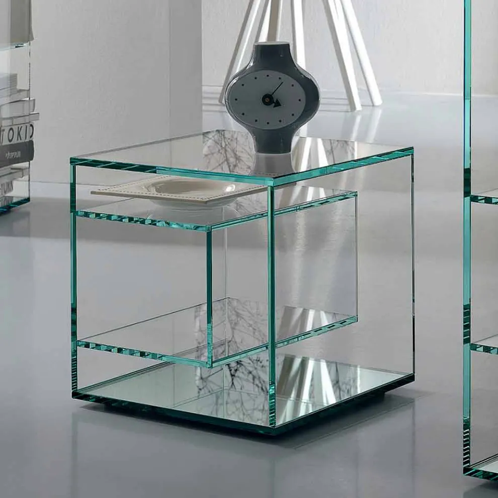 Nachttisch aus extra klarem Glas 2 Dimensionen Made in Italy - Linzy