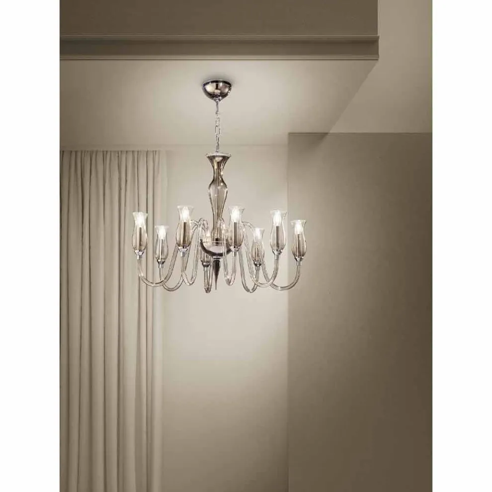 Artisan 8-flammiger Kronleuchter aus venezianischem Rauchglas Made in Italy - Vittoria