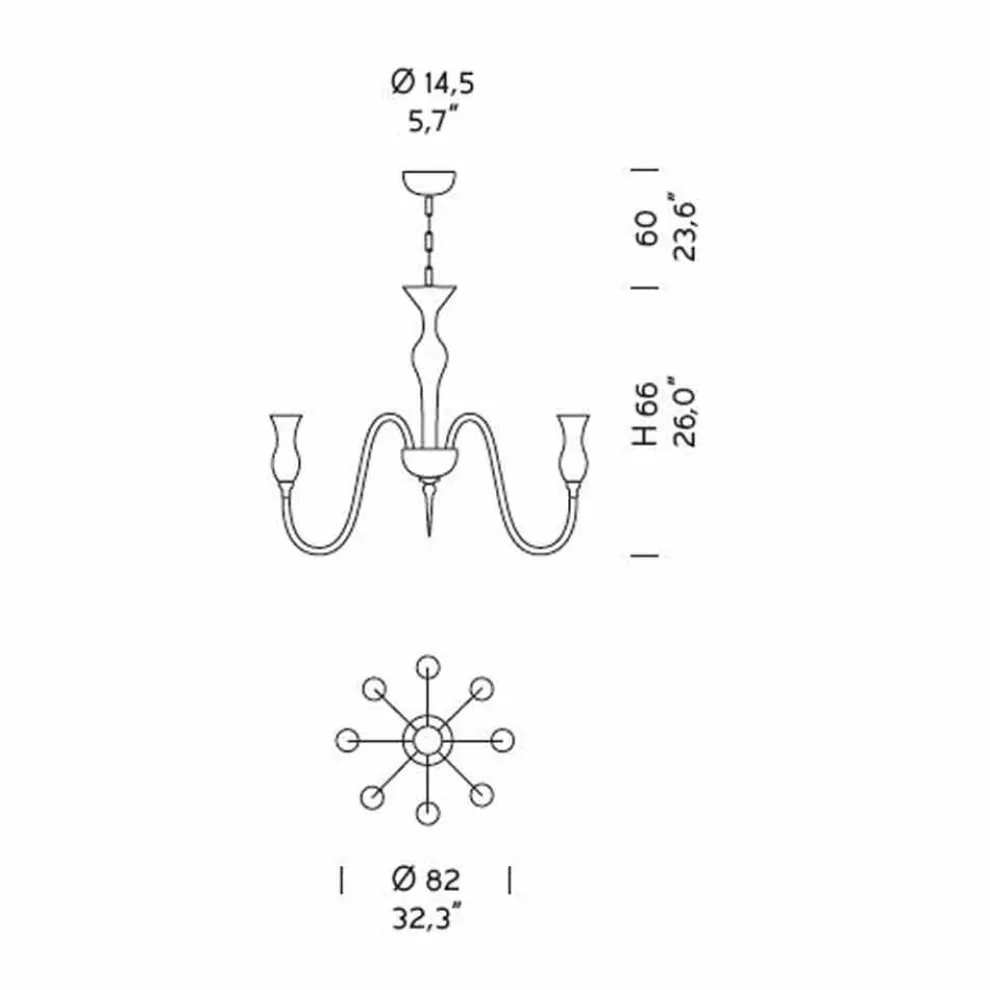 Artisan 8-flammiger Kronleuchter aus venezianischem Rauchglas Made in Italy - Vittoria