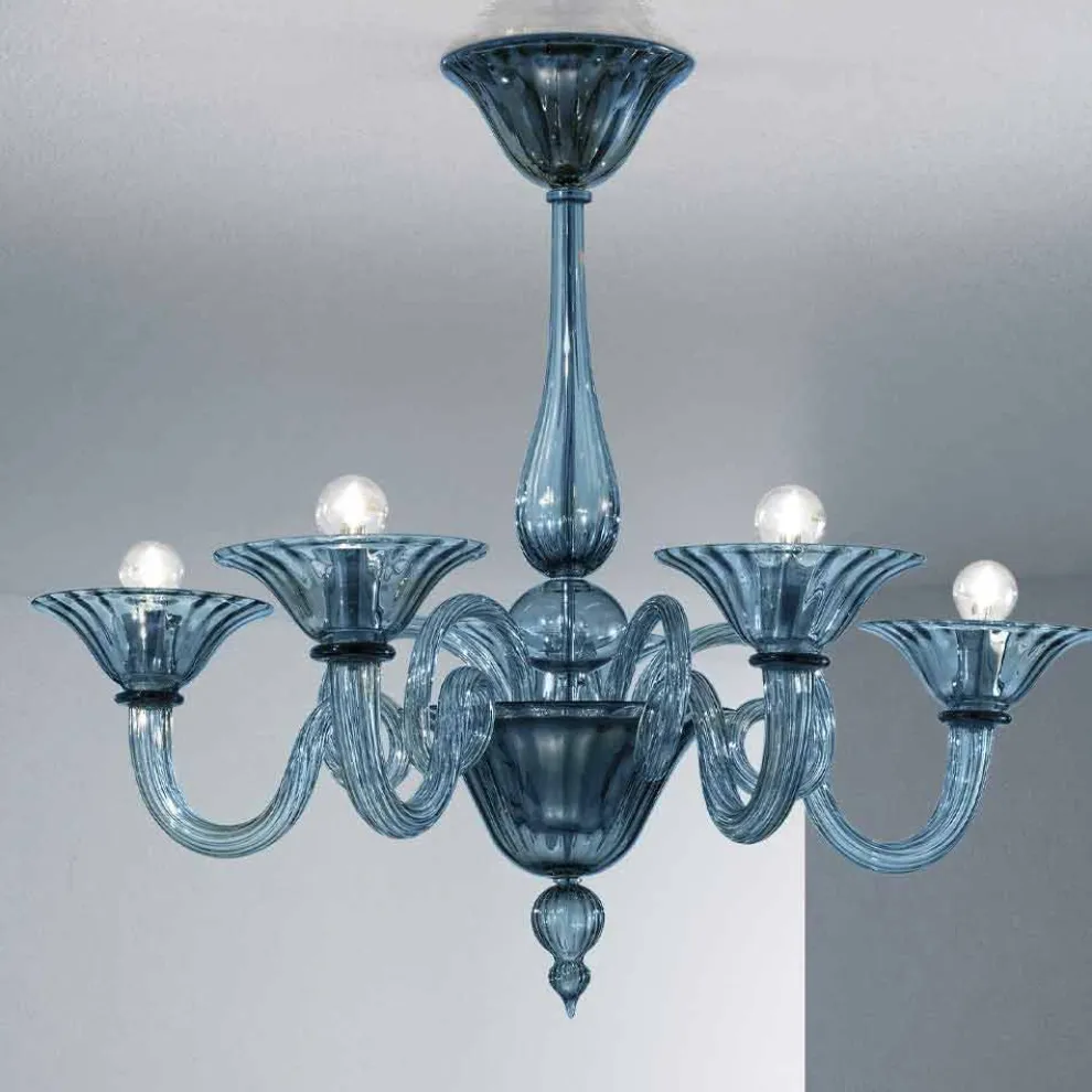 Artisan Glass Kronleuchter mit 5 Lichtern aus Venedig, Made in Italy - Margherita