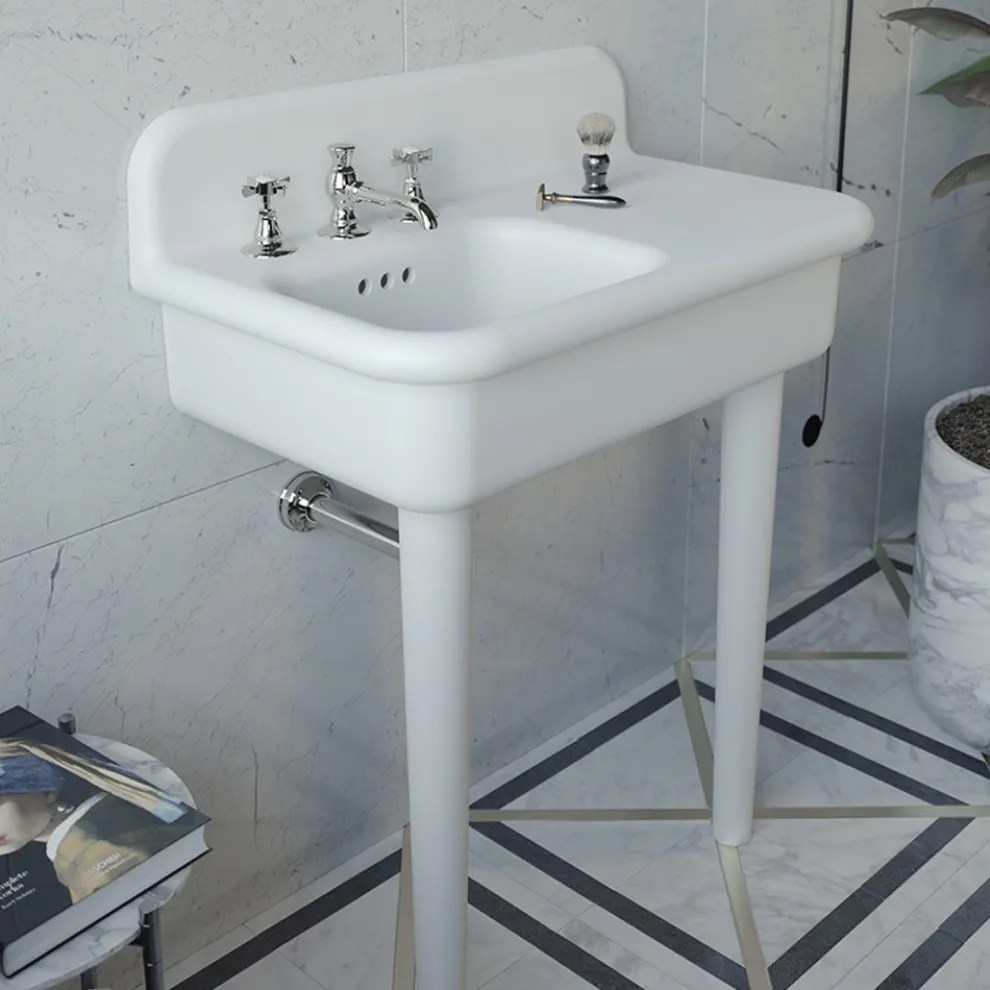 Asymmetrisches Badezimmerwaschbecken aus Keramik mit Objektablage – Giusy