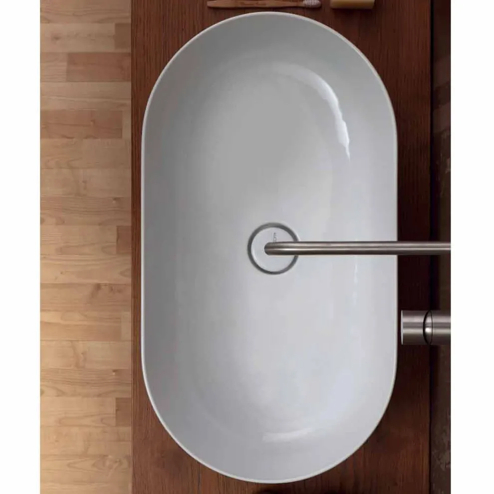 Aufsatzwaschbecken aus Keramik, 70x35 cm, hergestellt in Italien, Star, modernes Design