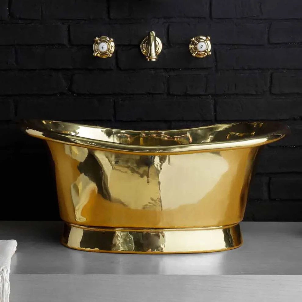 Aufsatzwaschbecken im Vintage-Design komplett aus Calla-Messing