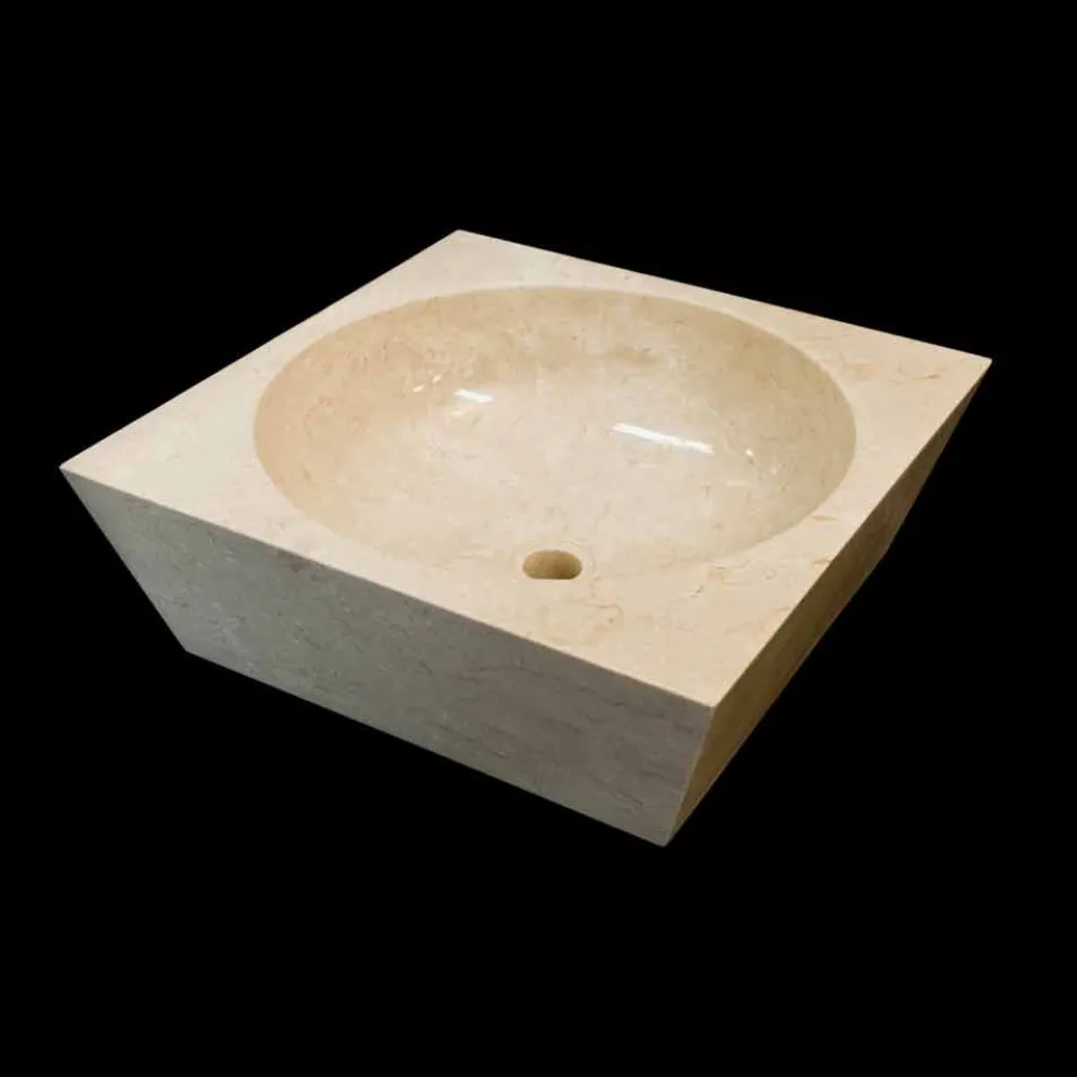 Aufsatzwaschbecken viereckig aus Naturstein weiß Jiny
