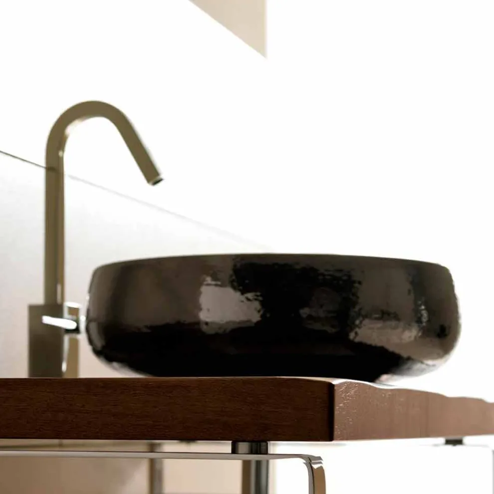 Aufsatzwaschbecken aus Keramik Raku handgemacht in Italien, Ramon