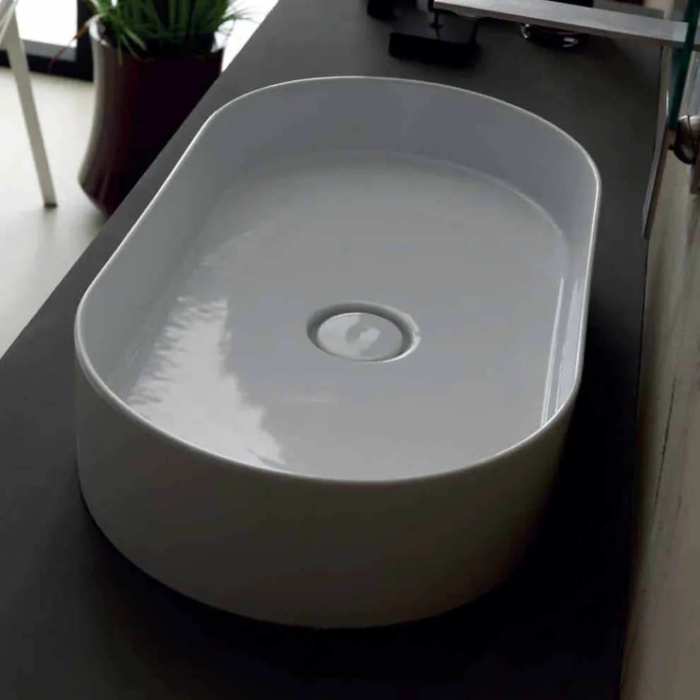 Aufsatzwaschbecken aus Keramik in modernem Design Sun, hergestellt in Italien, 65 x 35 cm