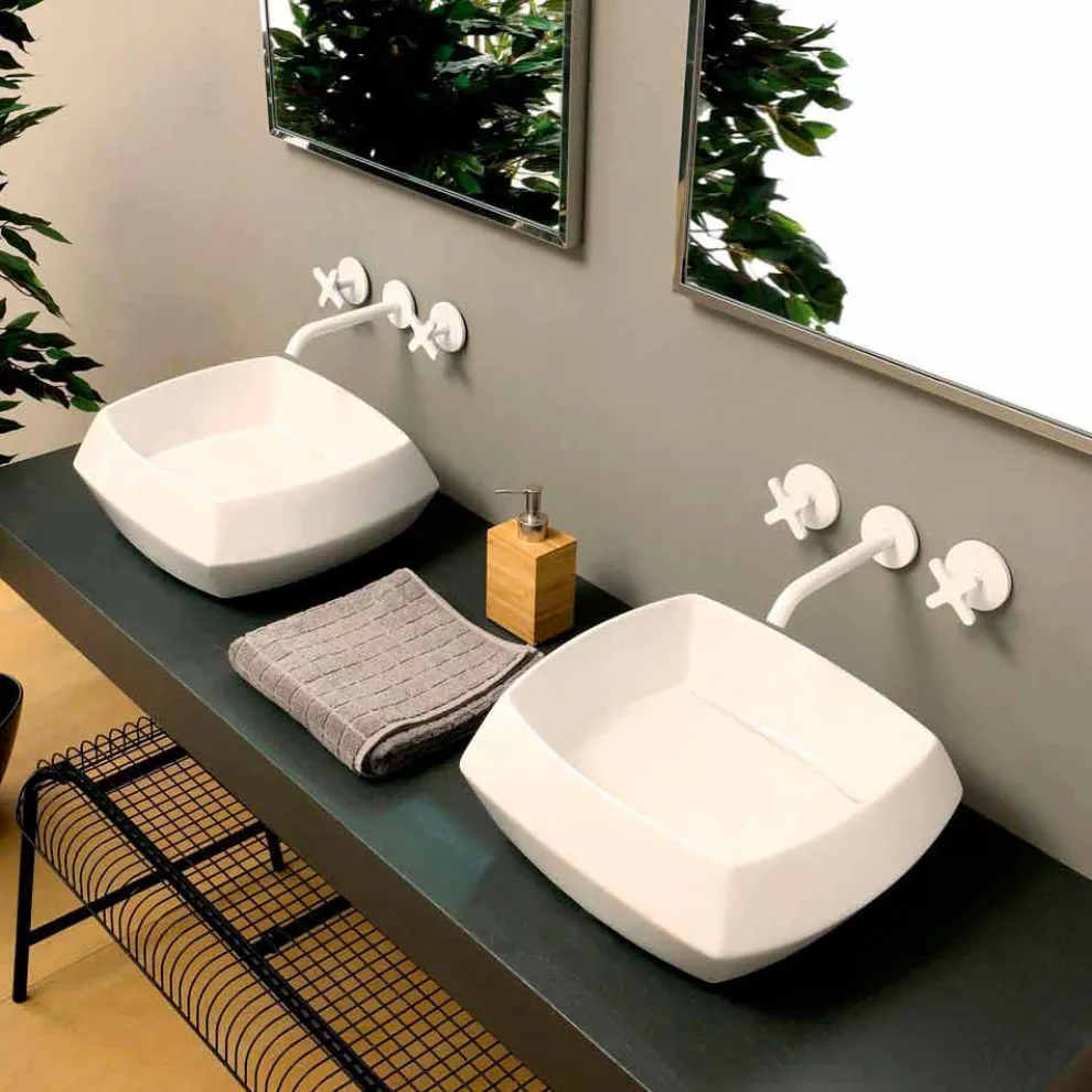 Aufsatzwaschbecken aus weißer Keramik, modernes Design Simon, Italy