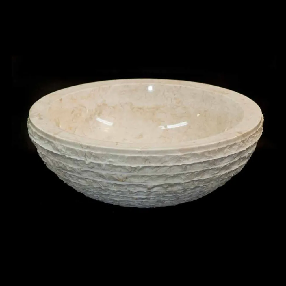 Aufsatzwaschbecken aus Naturstein weiß Finn, Einzelstück