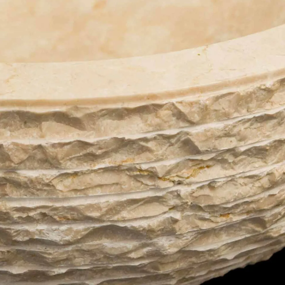 Aufsatzwaschbecken aus Naturstein weiß Finn, Einzelstück