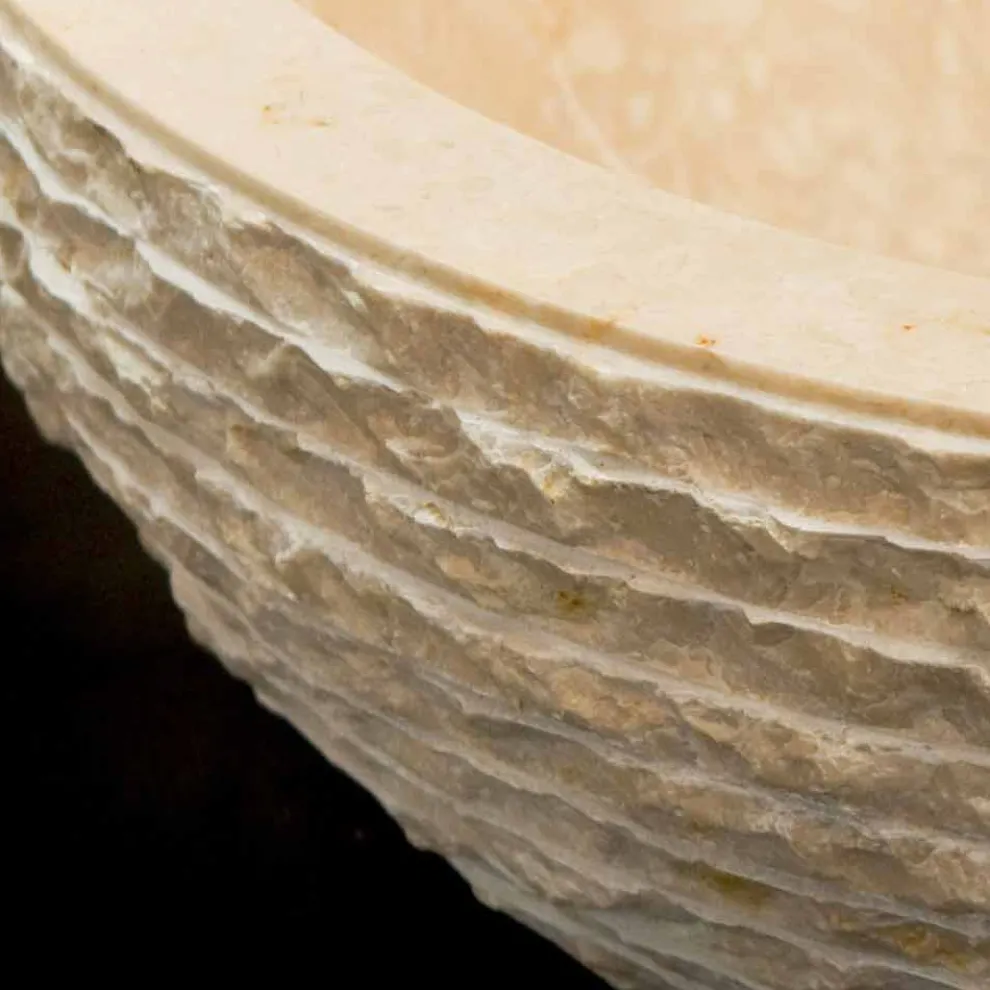 Aufsatzwaschbecken aus Naturstein weiß Finn, Einzelstück