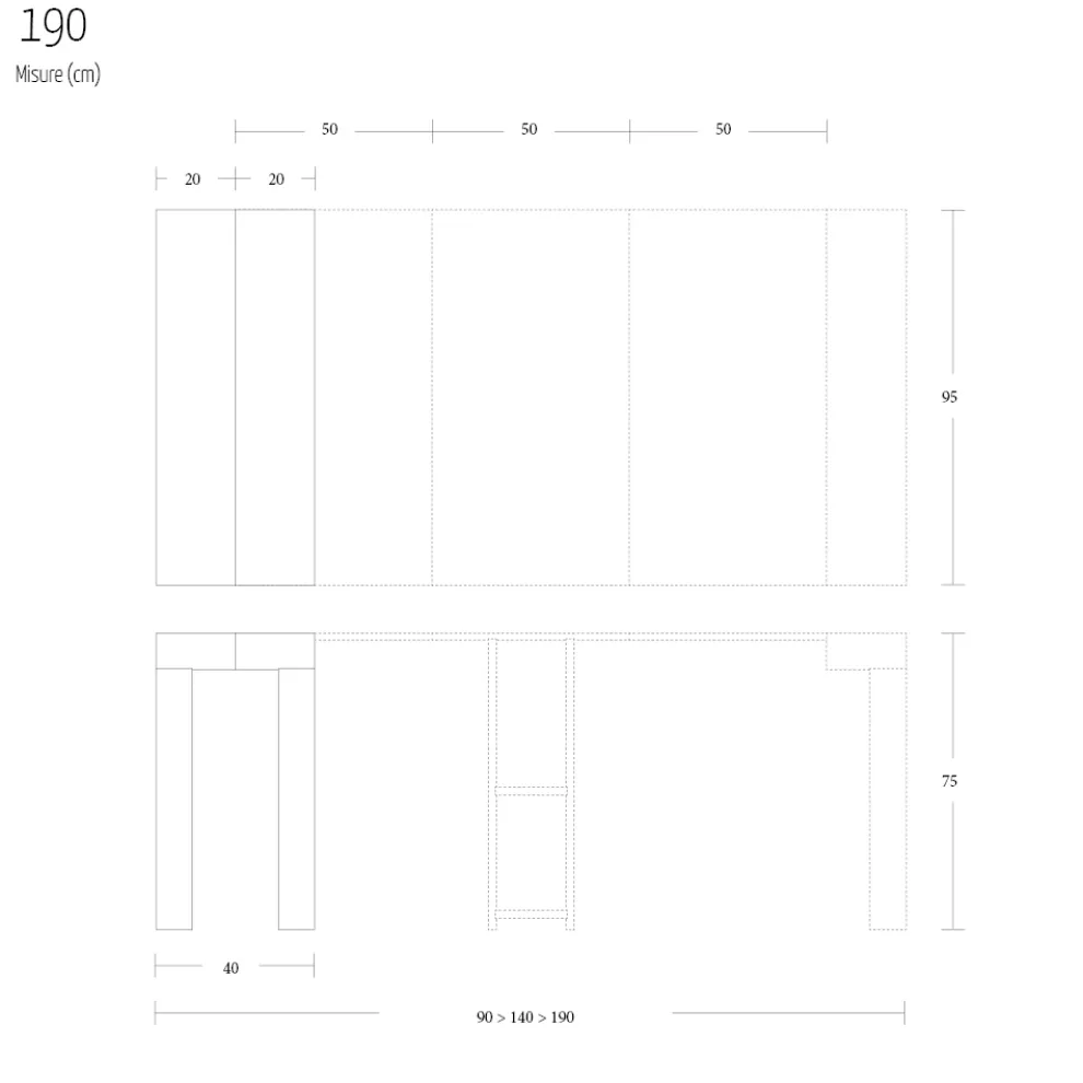 Ausziehbare Konsole bis 290 cm aus Melaminholz Made in Italy - Paride