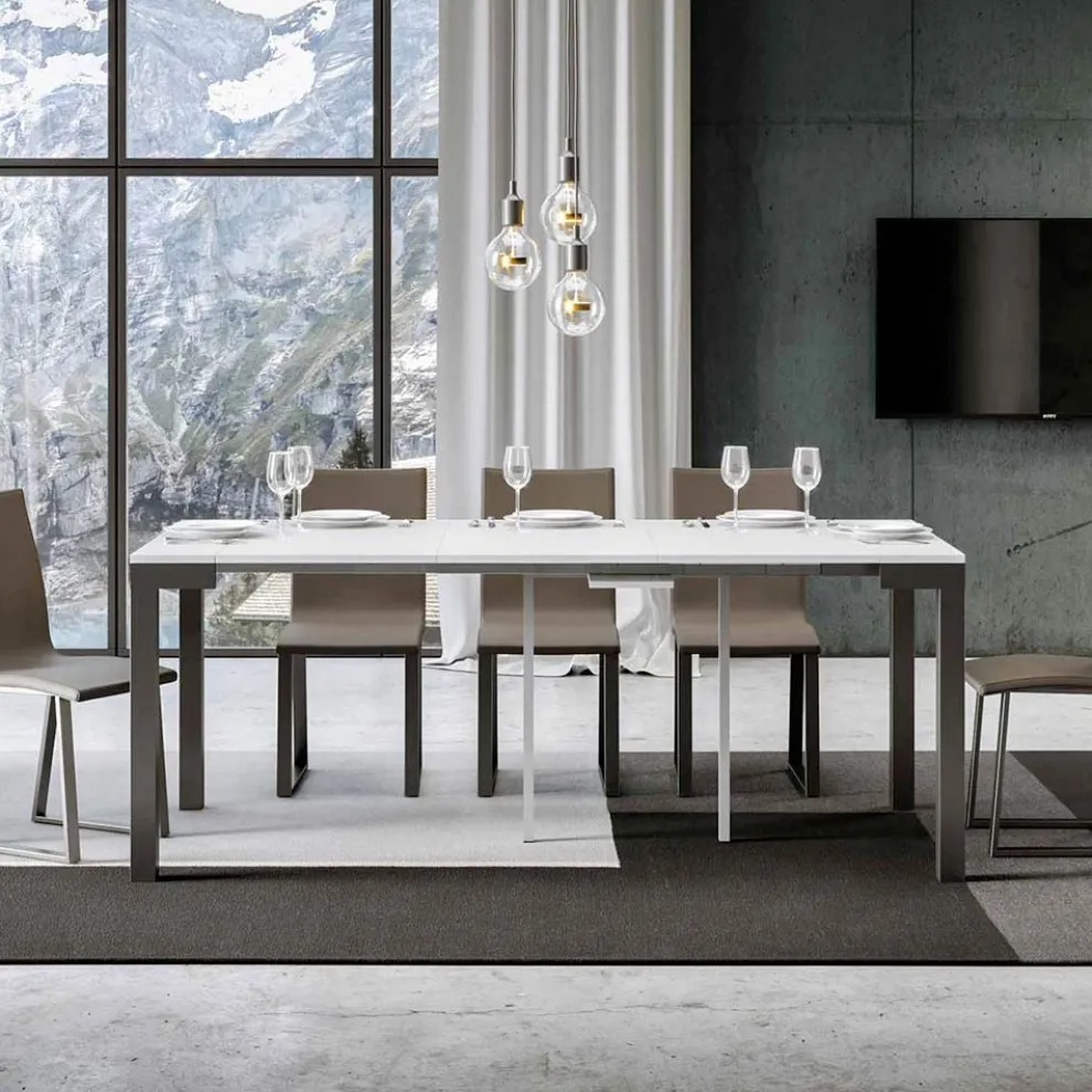 Ausziehbare Konsole mit modernem Design aus Holz und Eisen, hergestellt in Italien – Never