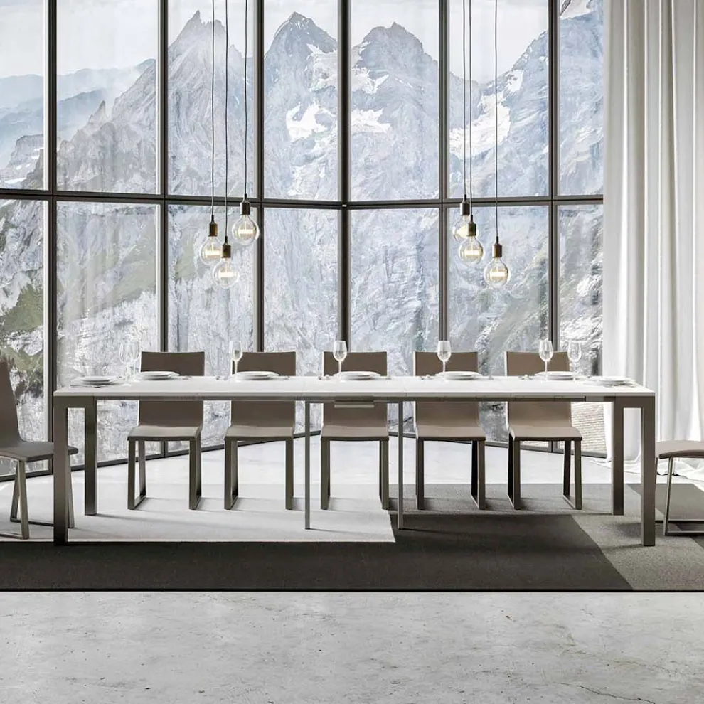 Ausziehbare Konsole mit modernem Design aus Holz und Eisen, hergestellt in Italien – Never