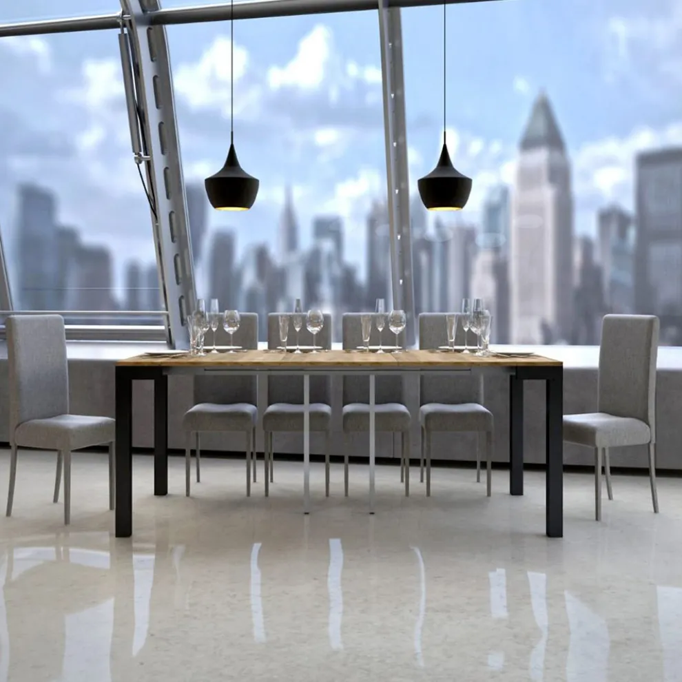 Ausziehbare Konsole mit modernem Design aus Holz und Eisen, hergestellt in Italien – Never