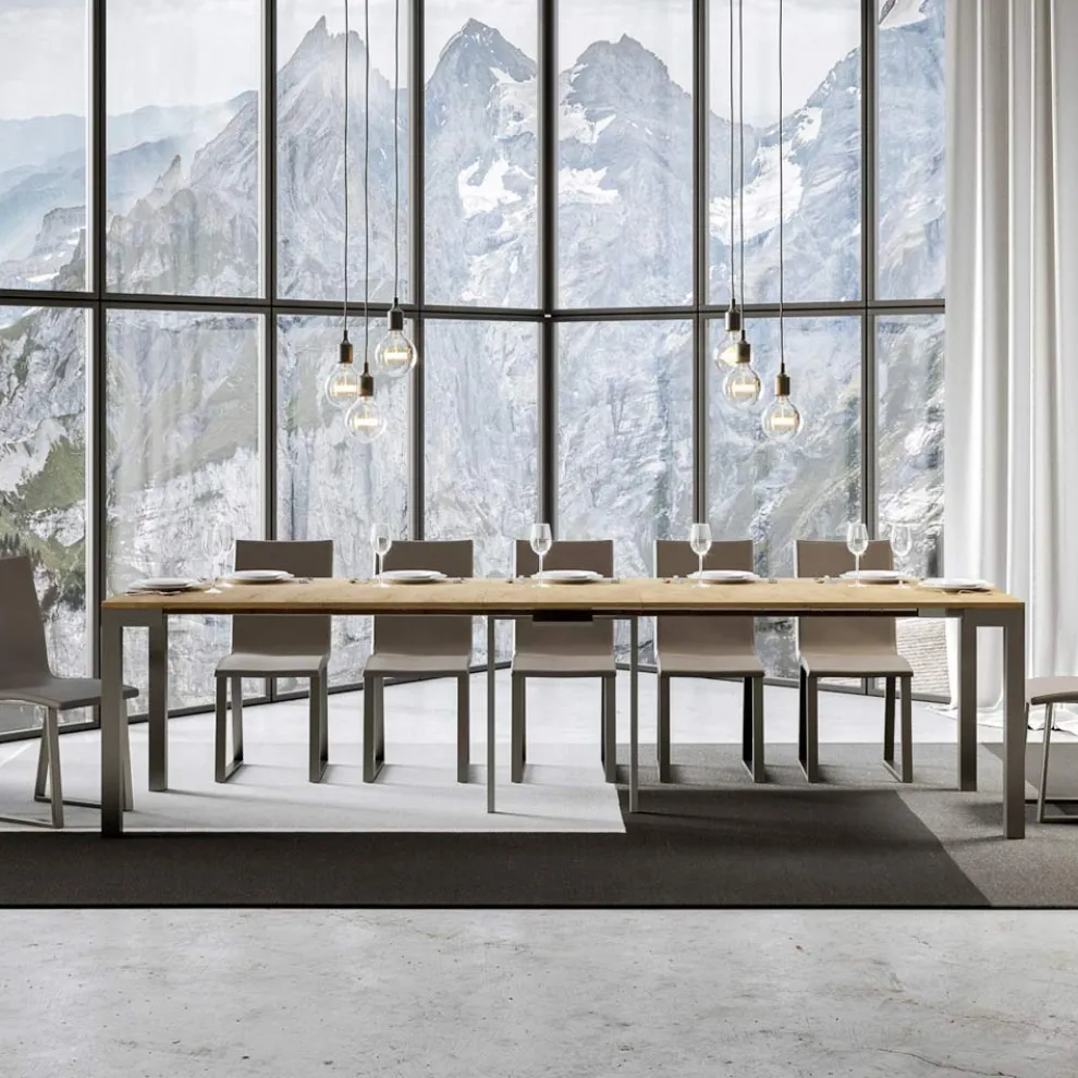 Ausziehbare Konsole mit modernem Design aus Holz und Eisen, hergestellt in Italien – Never