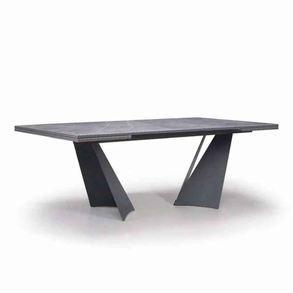 Ausziehbarer Esstisch Bis zu 294 cm in Gres und Metall Made in Italy - Nuzzio