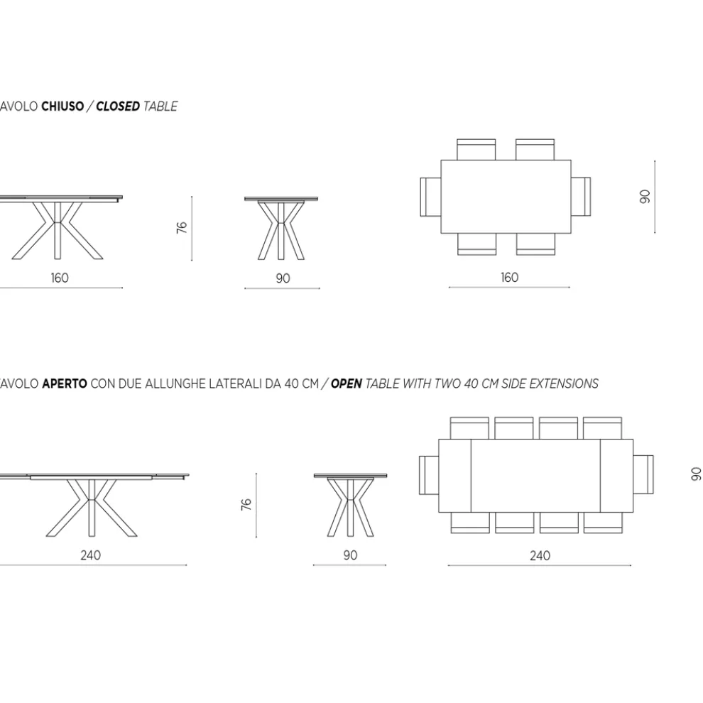 Ausziehbarer Esstisch bis 240 cm aus Domagnano Feinsteinzeug