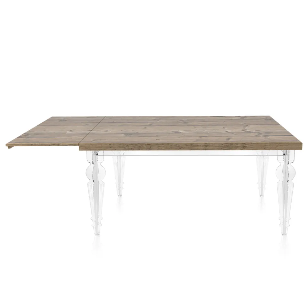 Ausziehbarer Esstisch bis 255 cm aus Plexiglas und Holz Made in Italy - Francoise