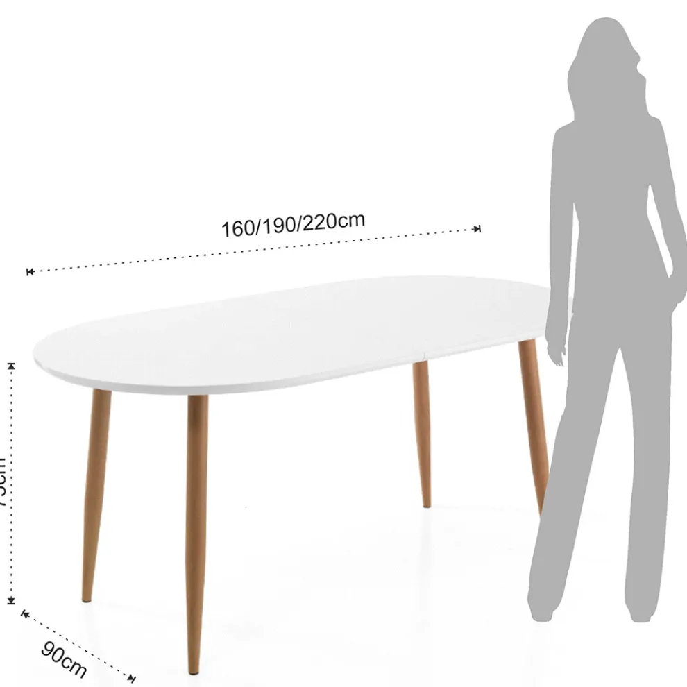 Ausziehbarer Esstisch Bis 220 cm in Mattweiß Mdf - Toledo