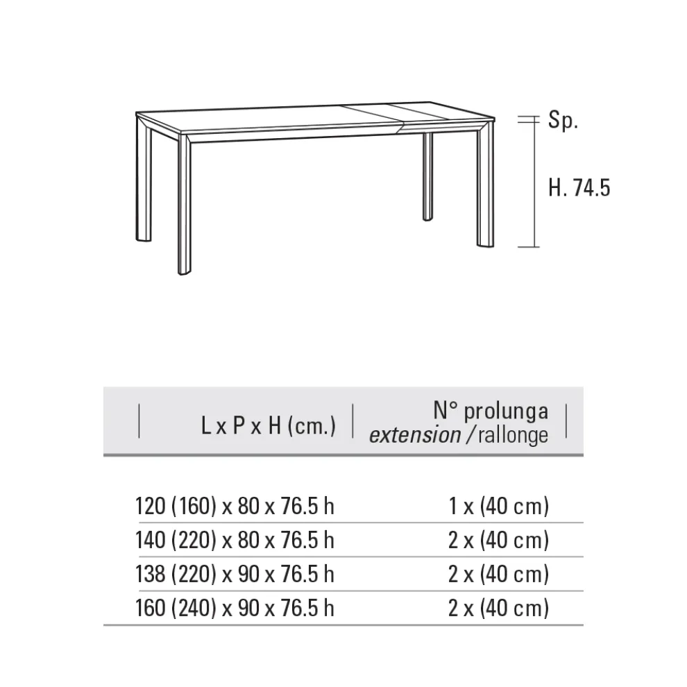 Ausziehbarer Tisch bis 240 cm Platte aus farbigem HPL Made in Italy - Filiberto