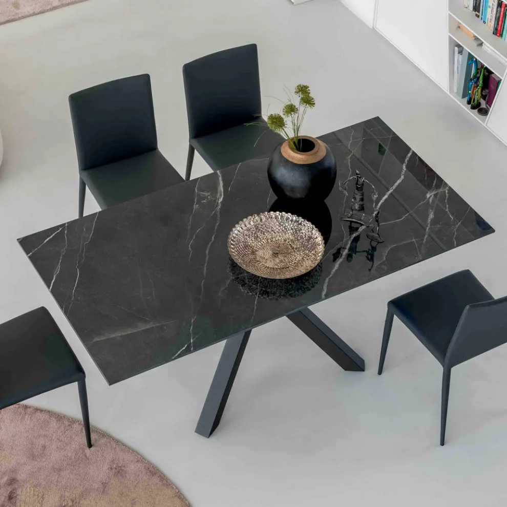 Ausziehbarer Tisch aus polierter Calacatta-Schwarzkeramik Starlit - Balia