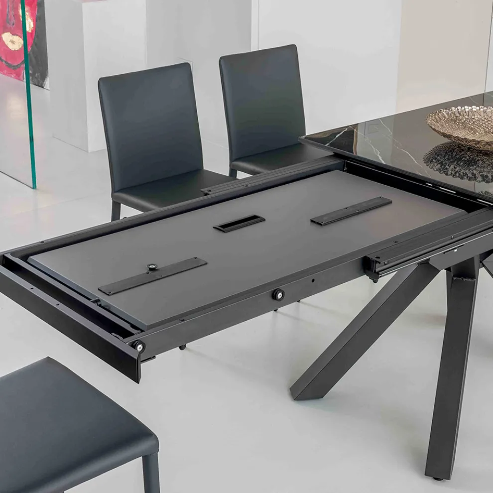 Ausziehbarer Tisch aus polierter Calacatta-Schwarzkeramik Starlit - Balia