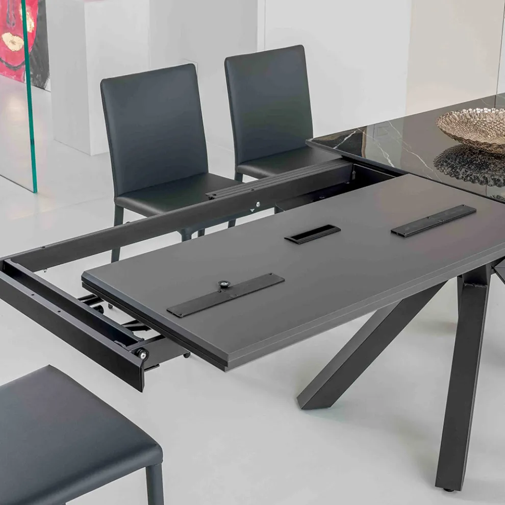 Ausziehbarer Tisch aus polierter Calacatta-Schwarzkeramik Starlit - Balia