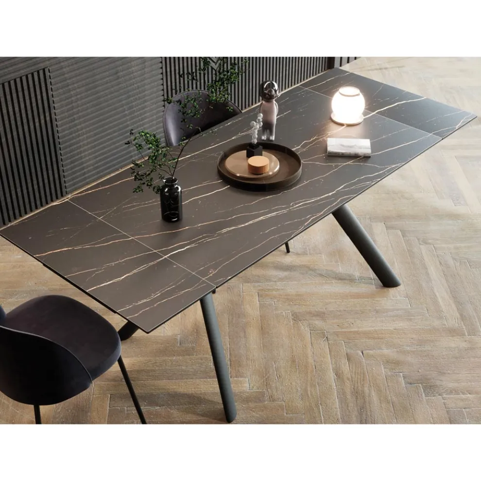 Ausziehbarer Tisch bis zu 200 cm Metallbasis und Gres-Platte - Norris