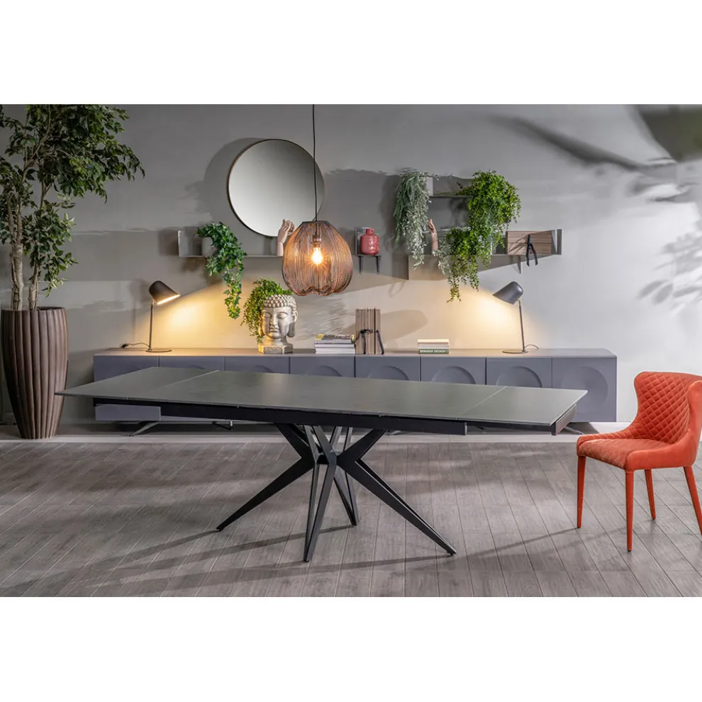 Ausziehbarer Tisch auf 240 cm mit Keramik- und Metallgestell – Bouquet