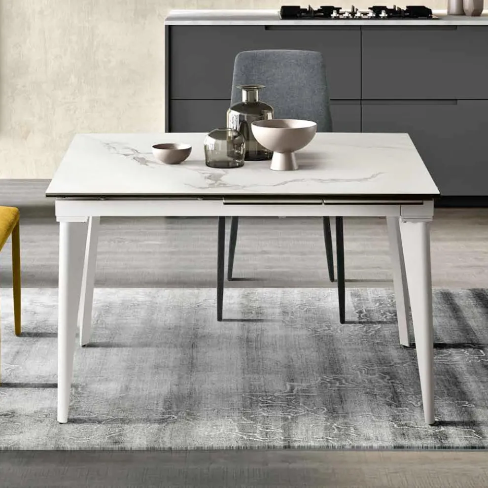 Ausziehbarer Tisch bis 180 cm Teleskop aus Metall und Feinsteinzeug - Achille