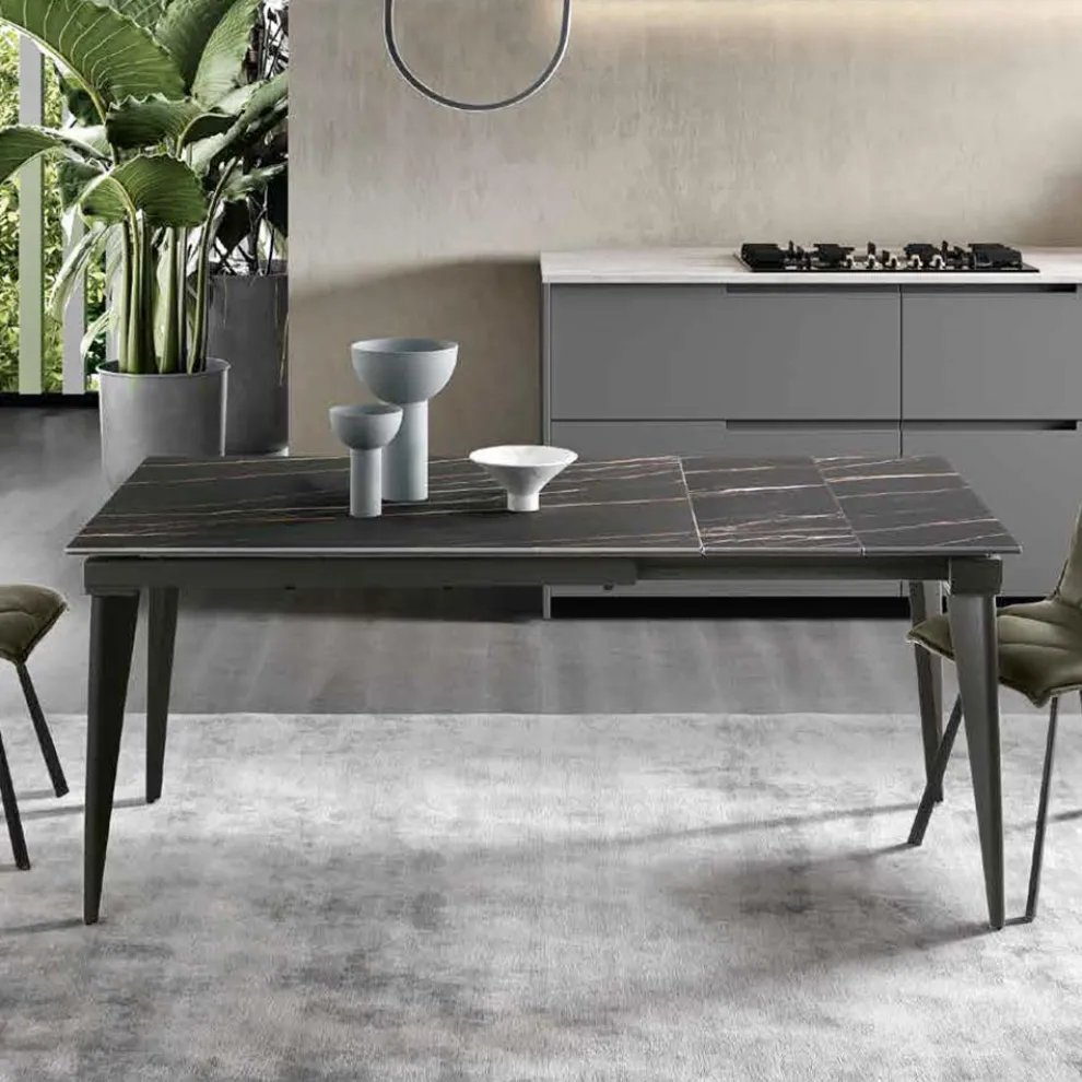 Ausziehbarer Tisch bis 180 cm Teleskop aus Metall und Feinsteinzeug - Achille