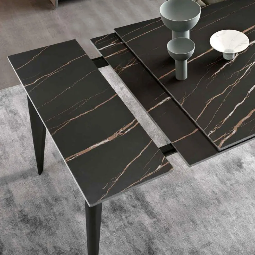 Ausziehbarer Tisch bis 180 cm Teleskop aus Metall und Feinsteinzeug - Achille