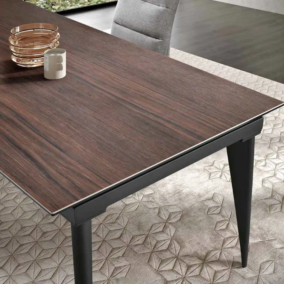 Ausziehbarer Tisch bis 180 cm Teleskop aus Metall und Feinsteinzeug - Achille