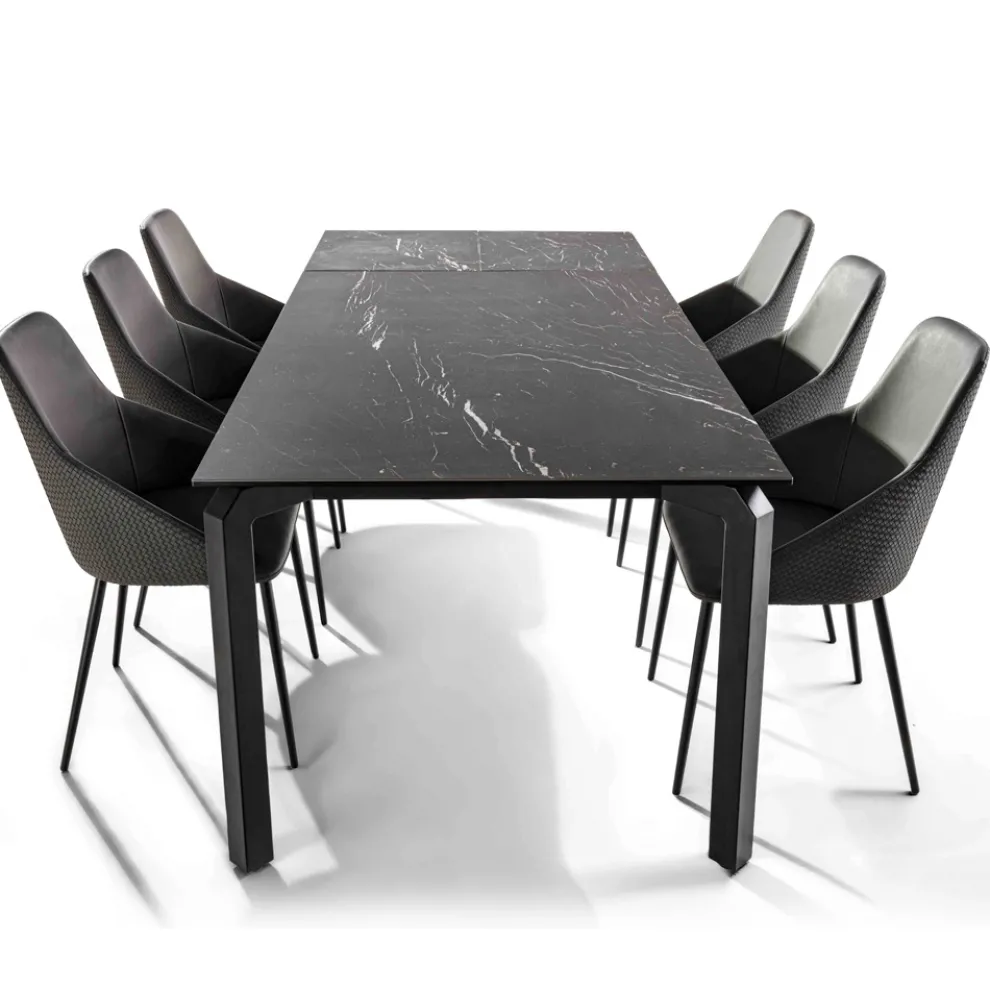 Ausziehbarer Tisch 240 cm aus Metall und Glaskeramikplatte - Lumera