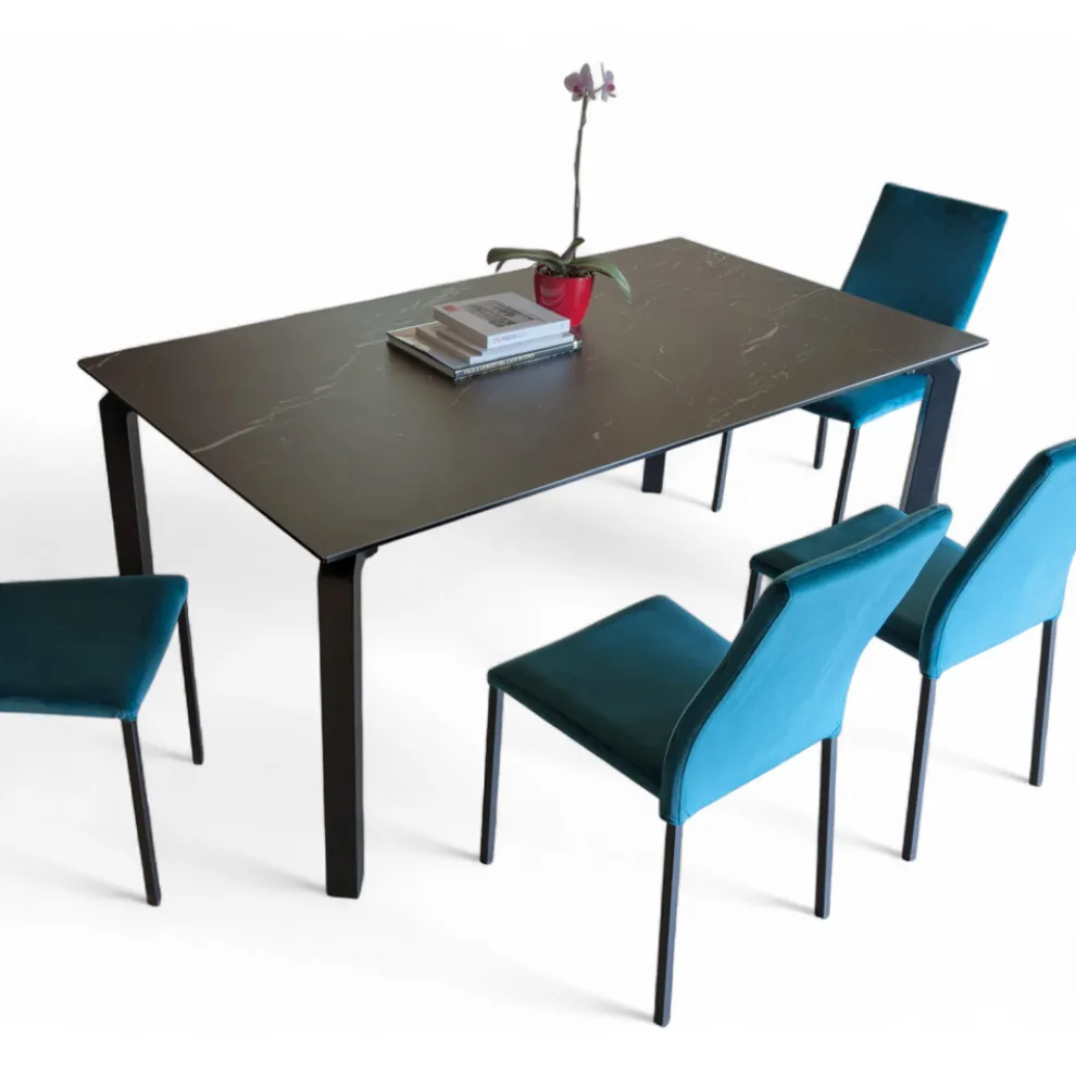 Ausziehbarer Tisch 240 cm aus Metall und Glaskeramikplatte - Lumera