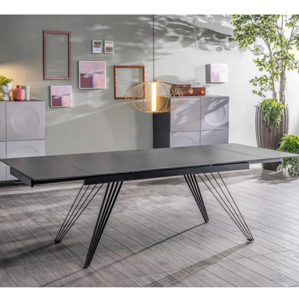 Ausziehbarer Tisch bis 240 cm aus Keramik und Metall – Bouquet