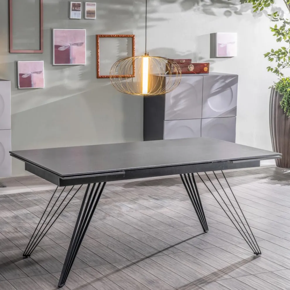 Ausziehbarer Tisch bis 240 cm aus Keramik und Metall – Bouquet