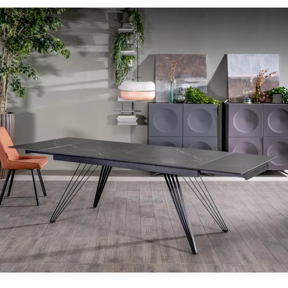 Ausziehbarer Tisch bis 240 cm aus Keramik und Metall – Bouquet