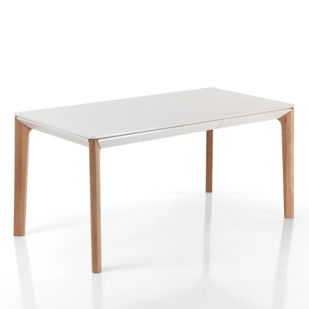 Ausziehbarer Tisch auf 180 cm mit Beinen aus massiver Eiche und rutheniumfarbenem Holz