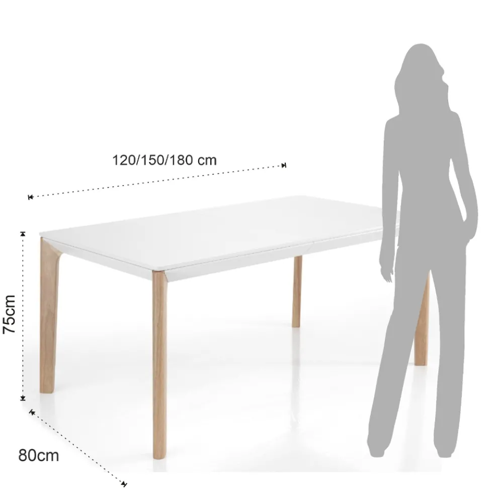 Ausziehbarer Tisch auf 180 cm mit Beinen aus massiver Eiche und rutheniumfarbenem Holz