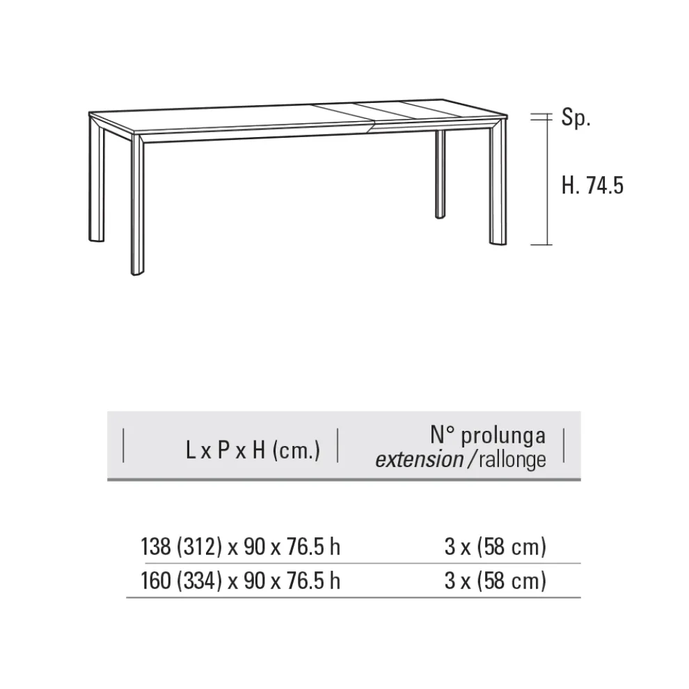 Ausziehbarer Tisch bis 334 cm aus Aluminium und HPL Made in Italy - Filiberto