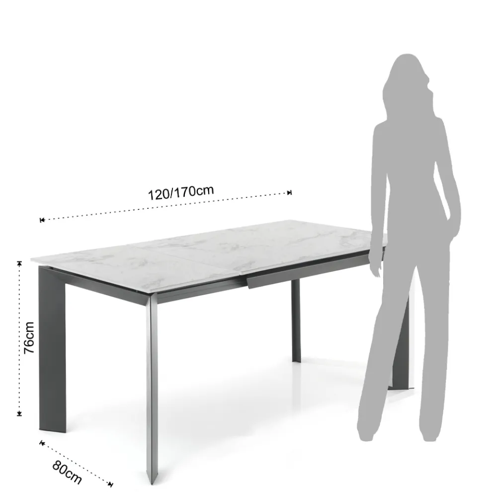 Ausziehbarer Tisch auf 170 cm aus Stahl und Keramik – Sphinx