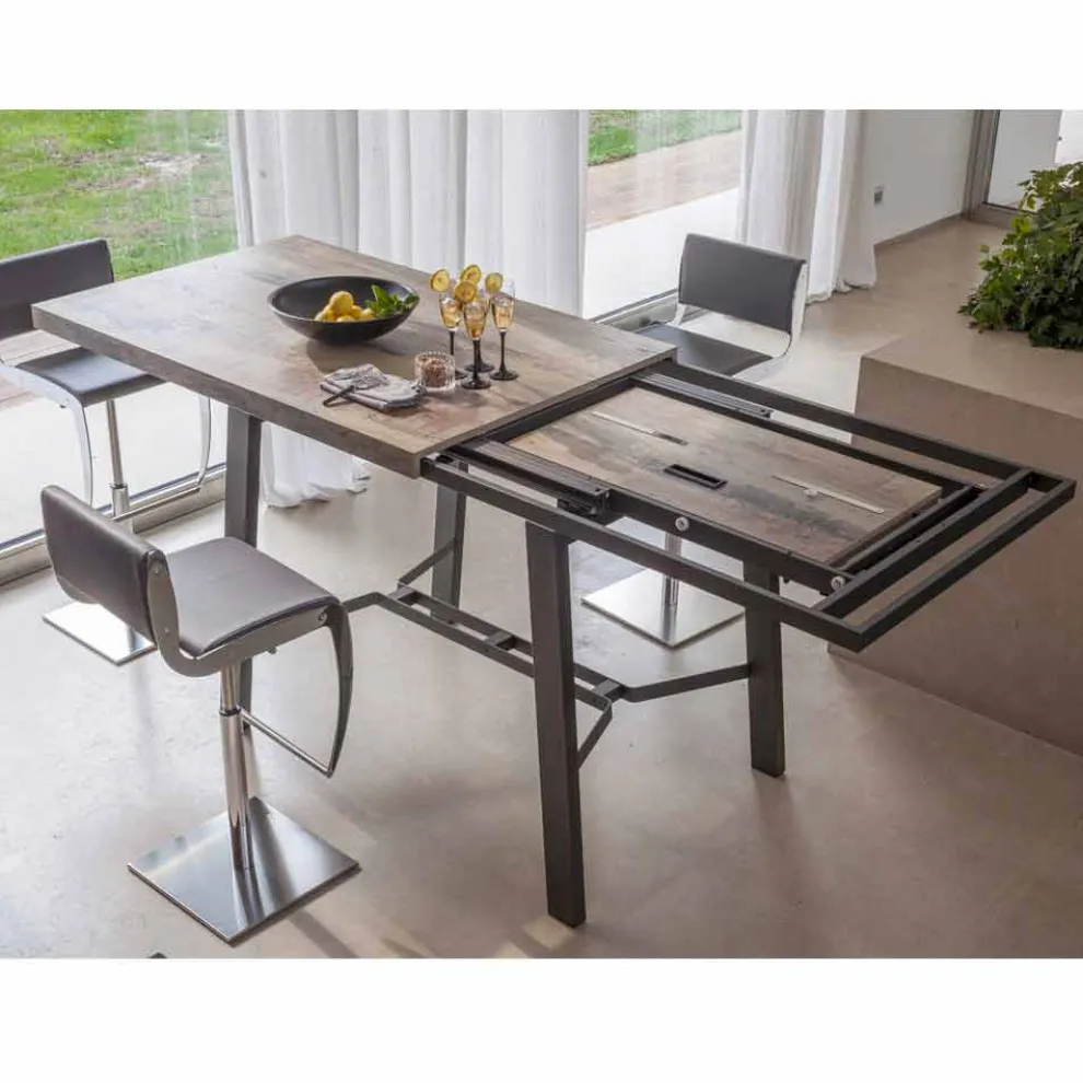 Ausziehbarer Tisch bis zu 280 cm aus Holz und Metall Made in Italy - Gallotto
