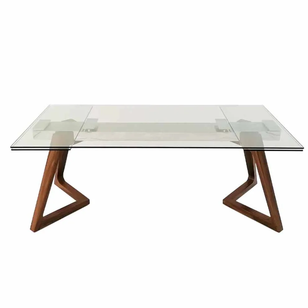 Ausziehbarer Tisch bis 280 cm aus Glas und furniertem Holz – Eugrafo