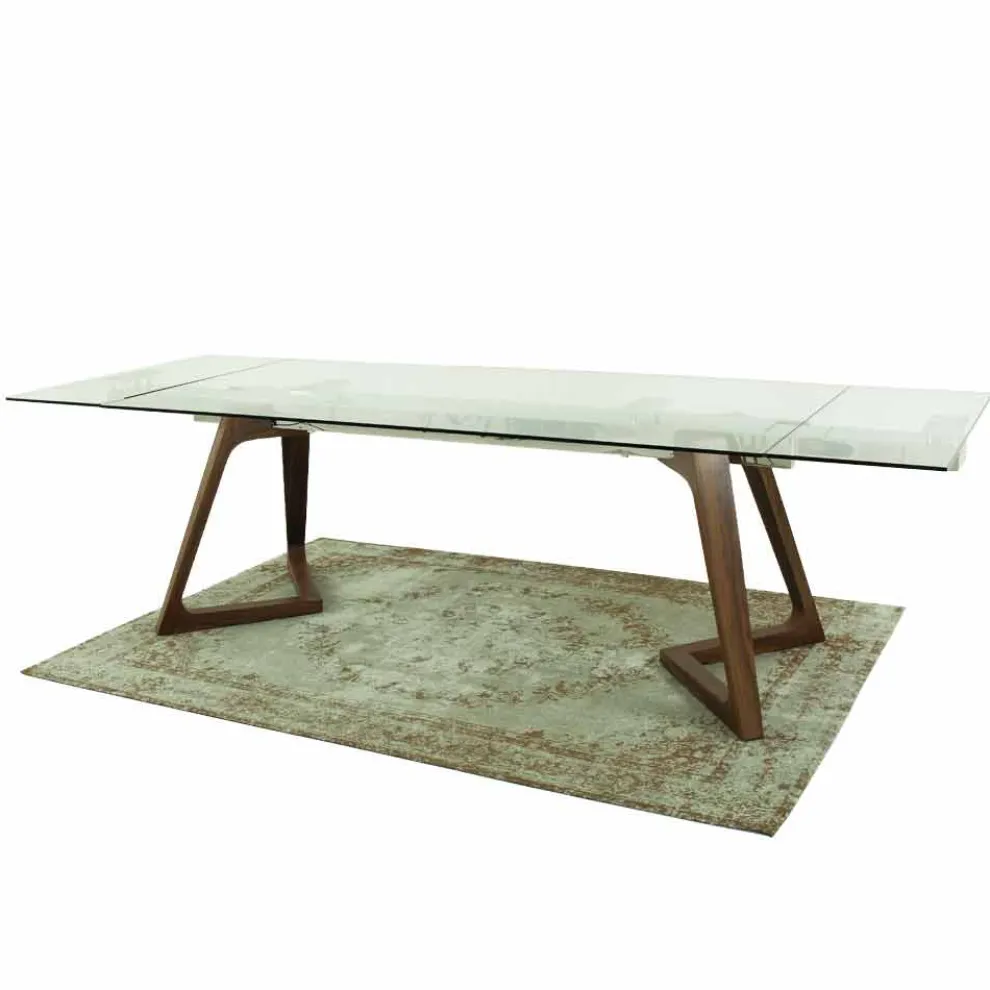 Ausziehbarer Tisch bis 280 cm aus Glas und furniertem Holz – Eugrafo