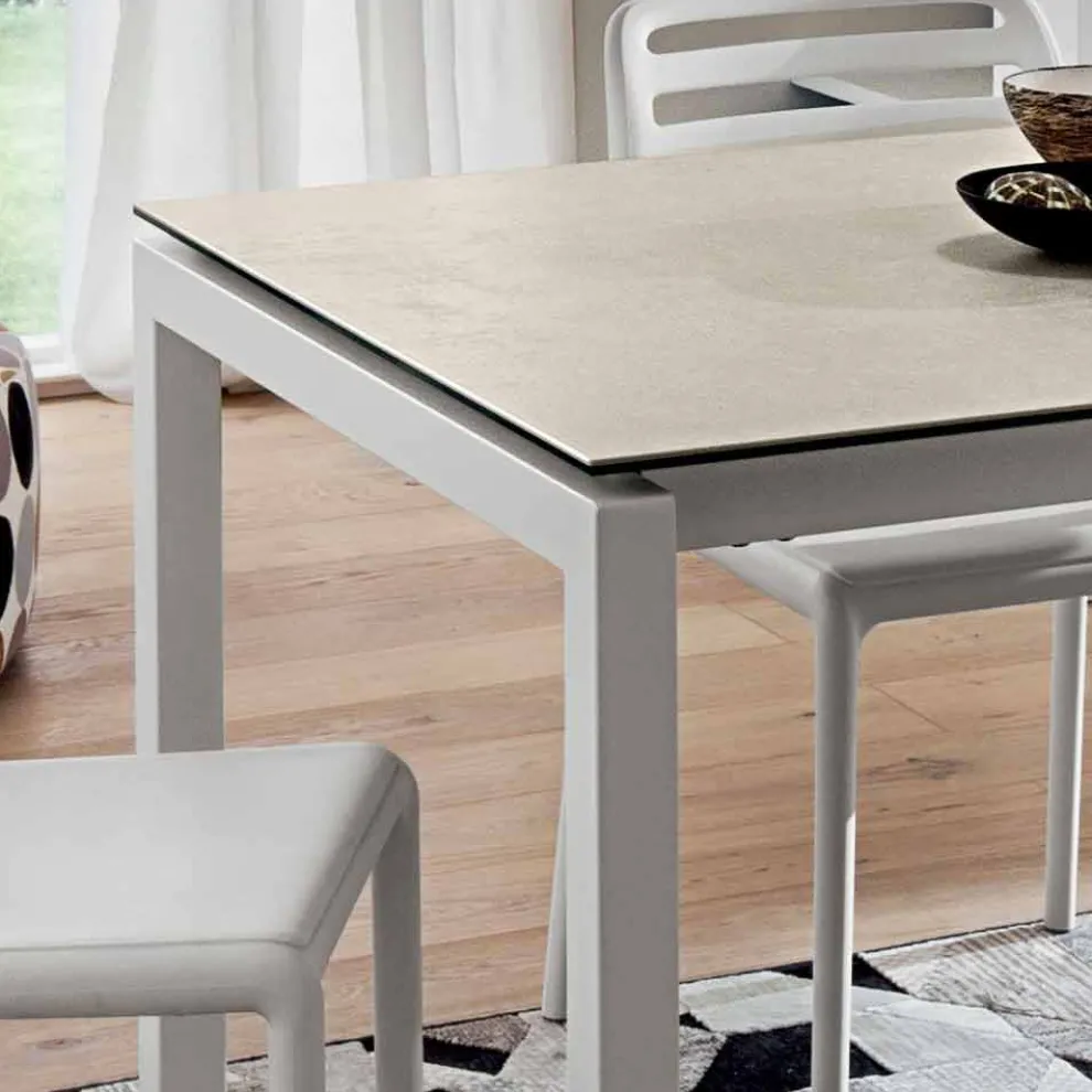 Ausziehbarer Tisch Bis zu 238 cm aus Laminam und Metall Made in Italy - Remigio