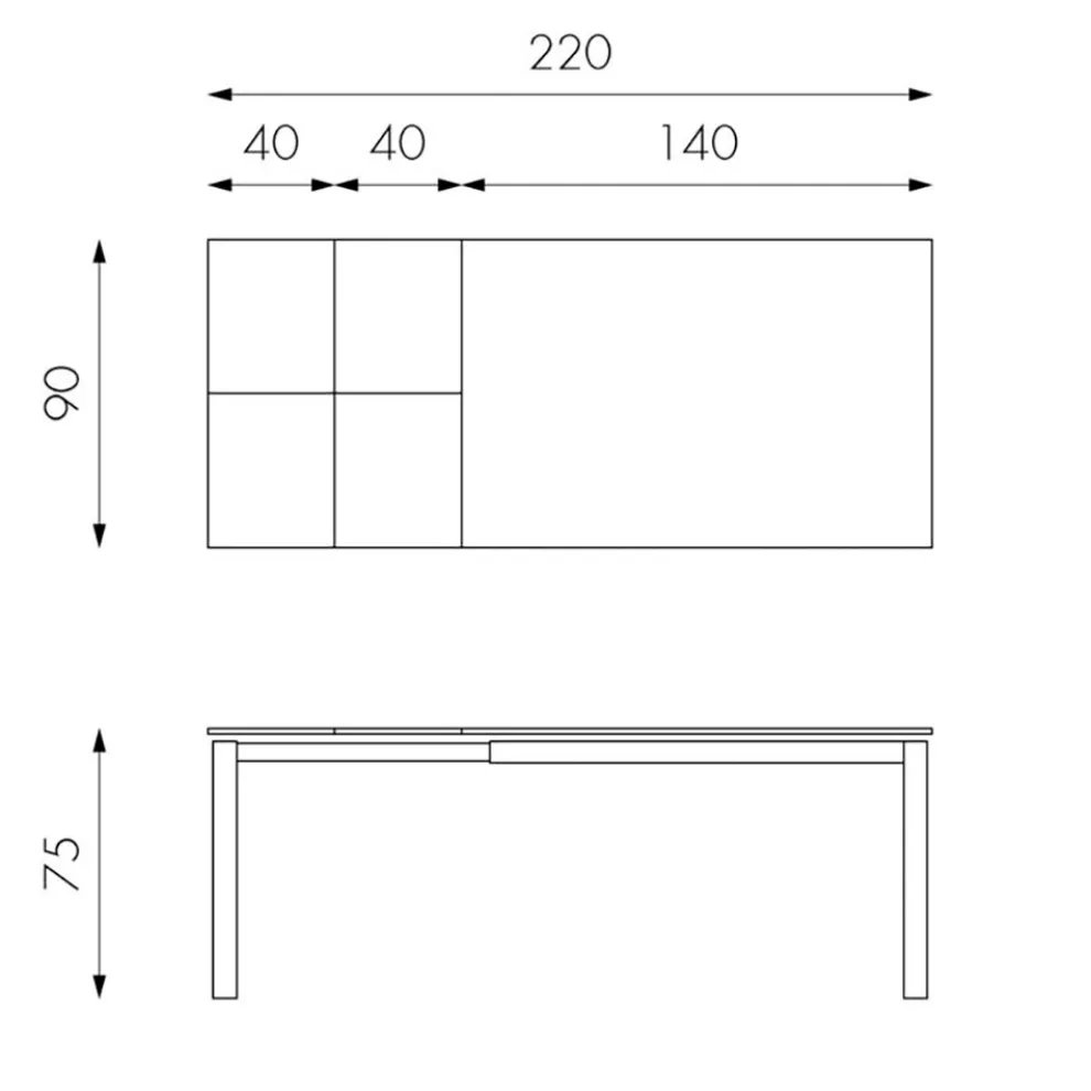 Ausziehbarer Tisch auf 220 cm aus Keramik und Metall – Nadia